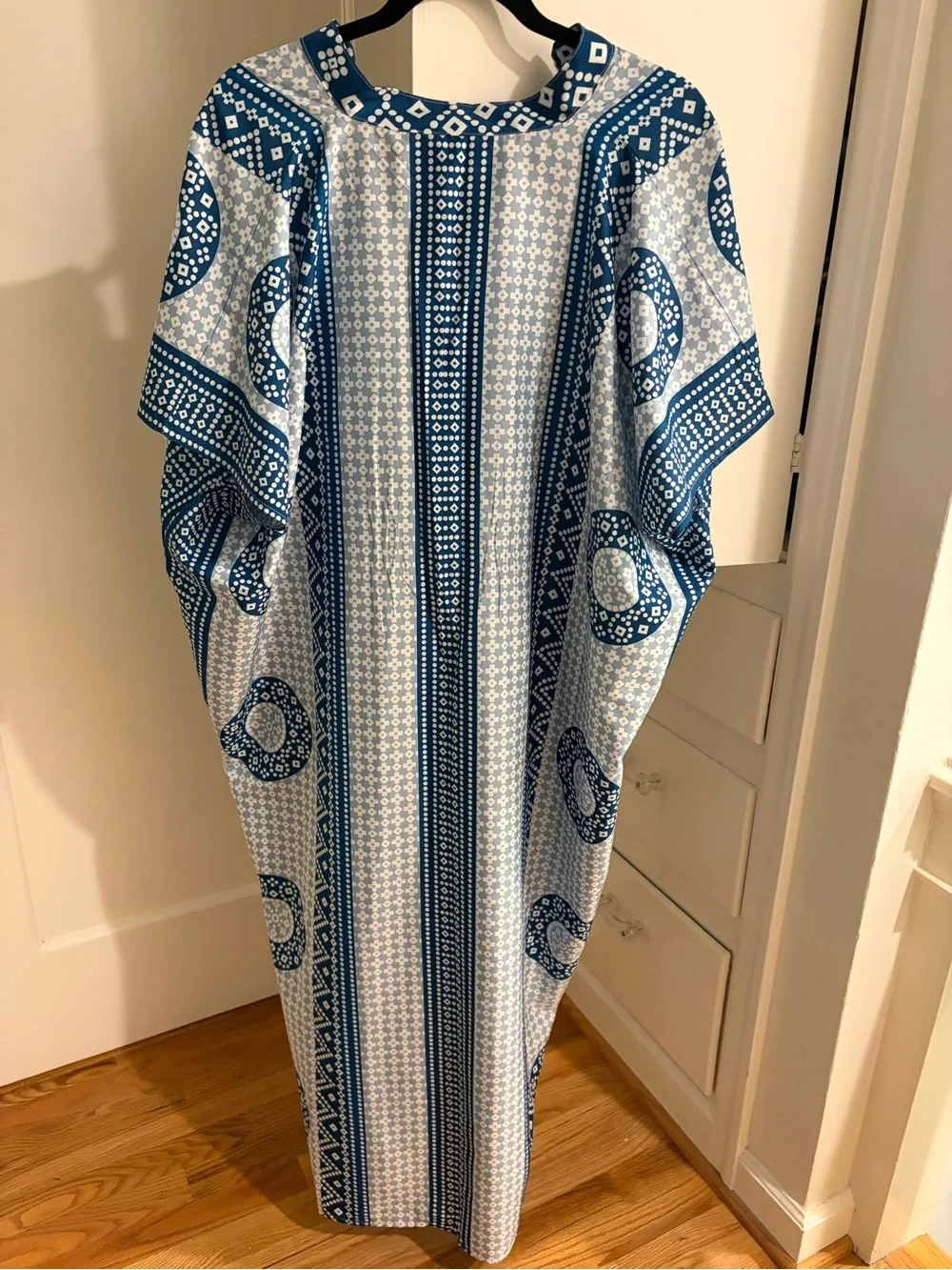 Blue Patterned Cotton Kaftan - Unbranded